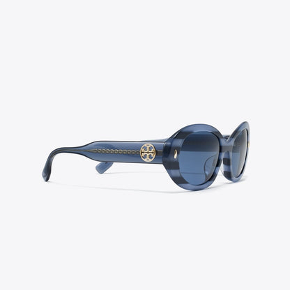 Tory Burch Miller Oval Sunglasses BLUE STRIPE/DARK BLUE