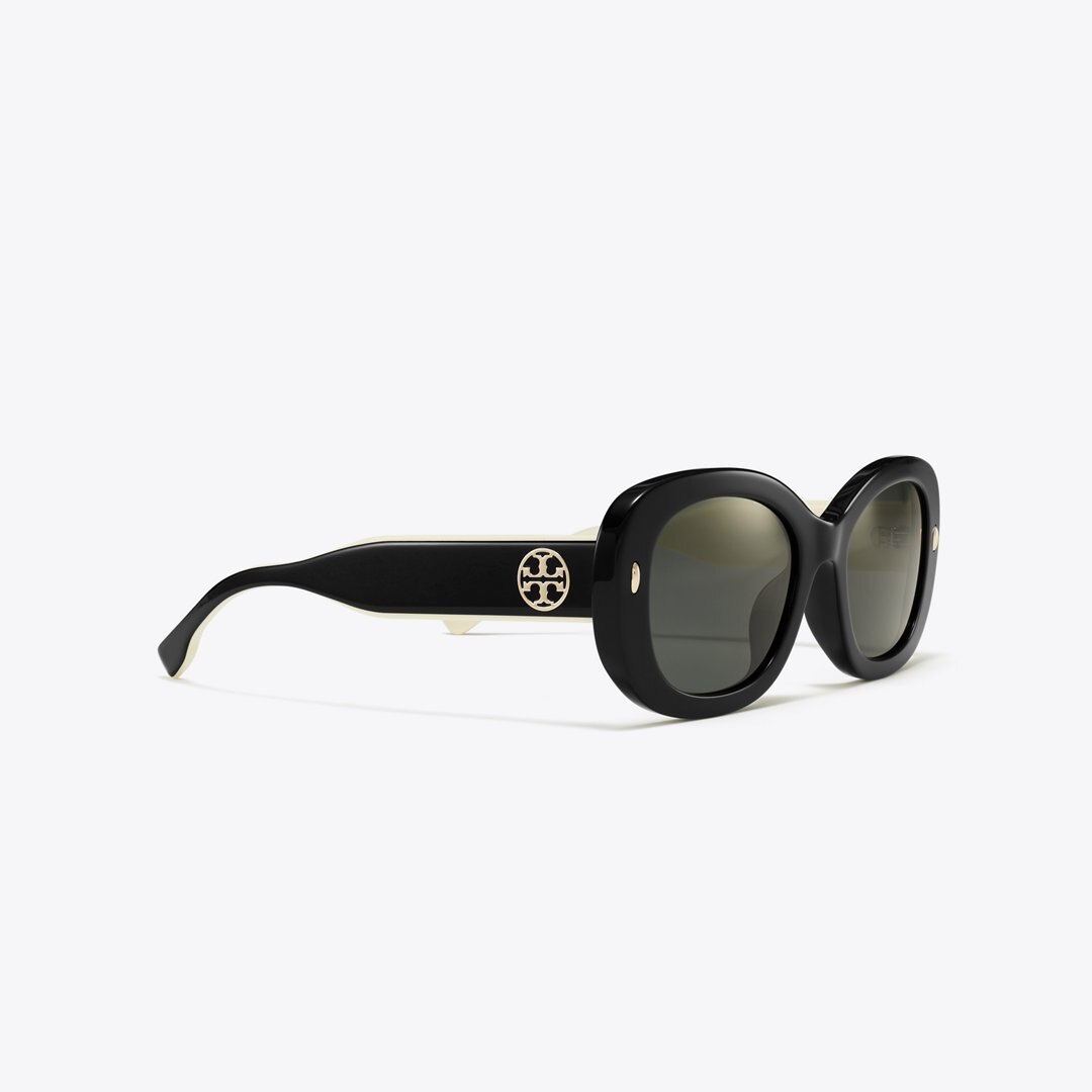 Tory Burch Miller Oval Sunglasses BLACK/IVORY/DARK GREY SOLID