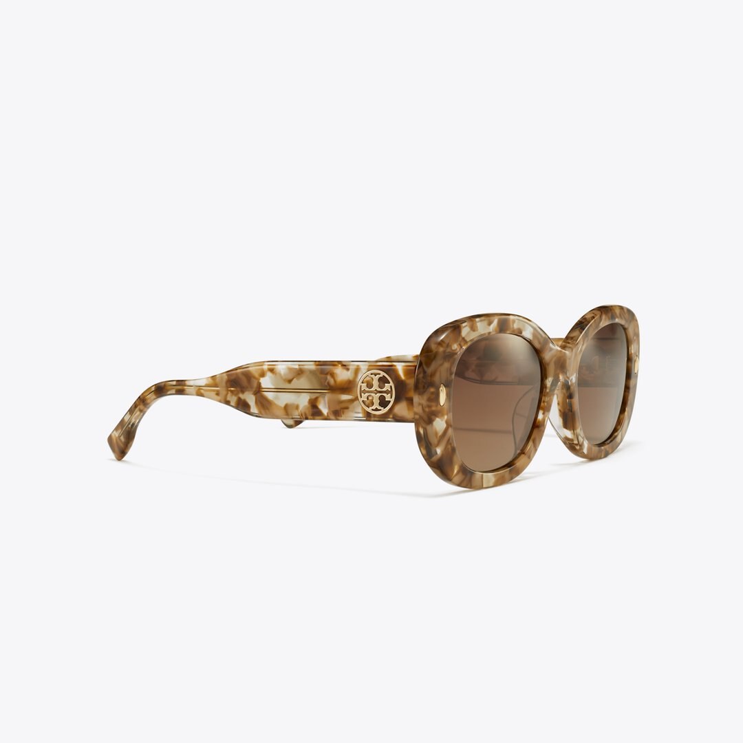 Tory Burch Miller Oval Sunglasses TRANSPARENT TORT/ POLAR BROWN GRADIENT