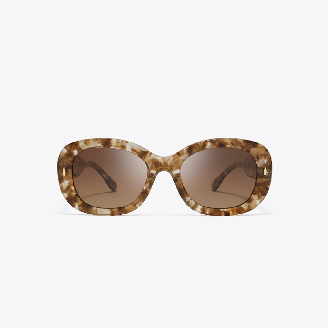 Tory Burch Miller Oval Sunglasses TRANSPARENT TORT/ POLAR BROWN GRADIENT