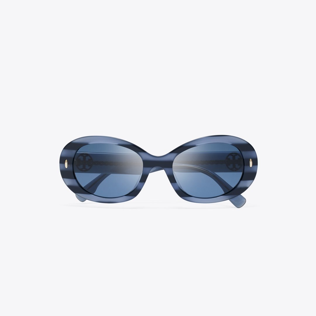 Tory Burch Miller Oval Sunglasses BLUE STRIPE/DARK BLUE