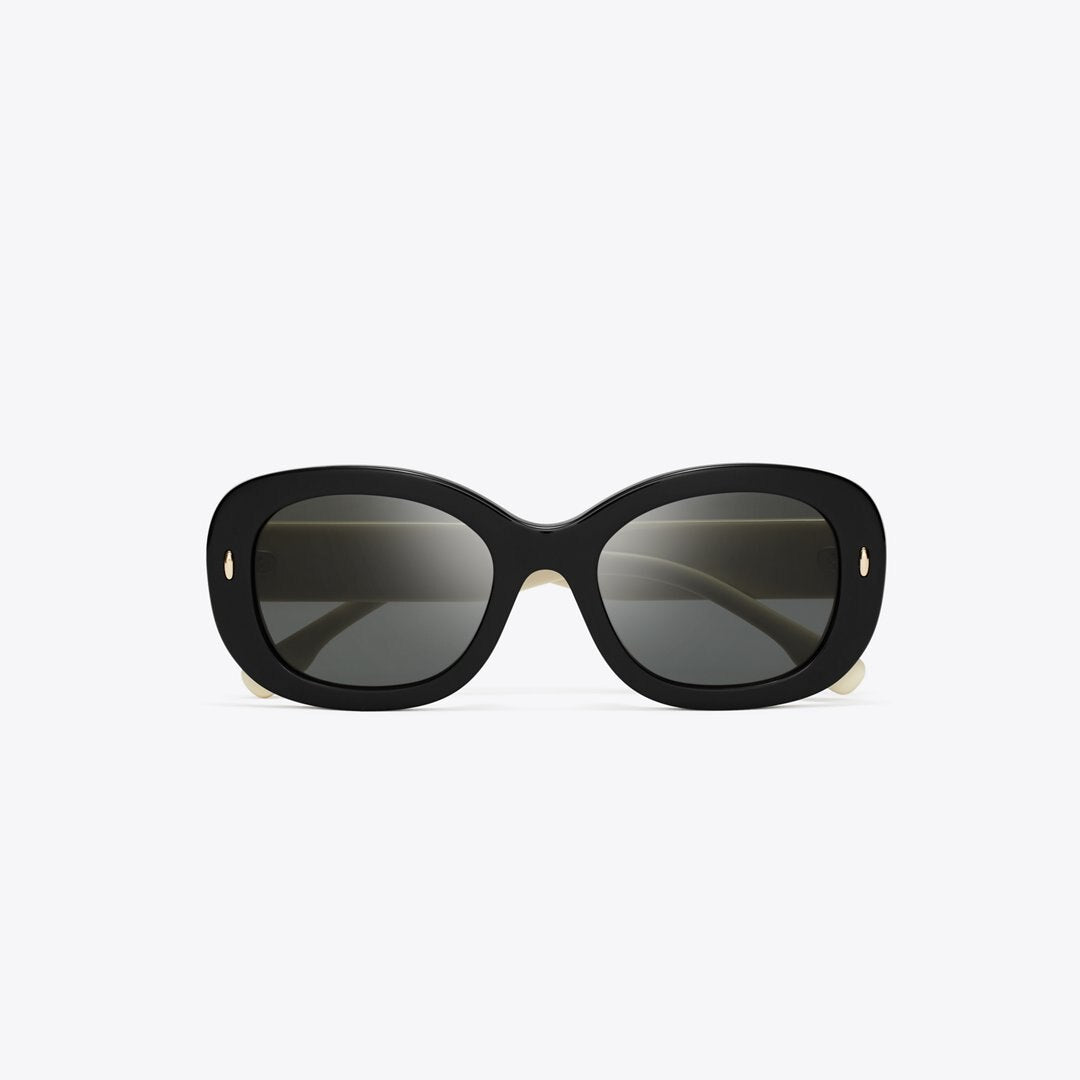 Tory Burch Miller Oval Sunglasses BLACK/IVORY/DARK GREY SOLID