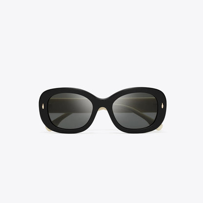 Tory Burch Miller Oval Sunglasses BLACK/IVORY/DARK GREY SOLID