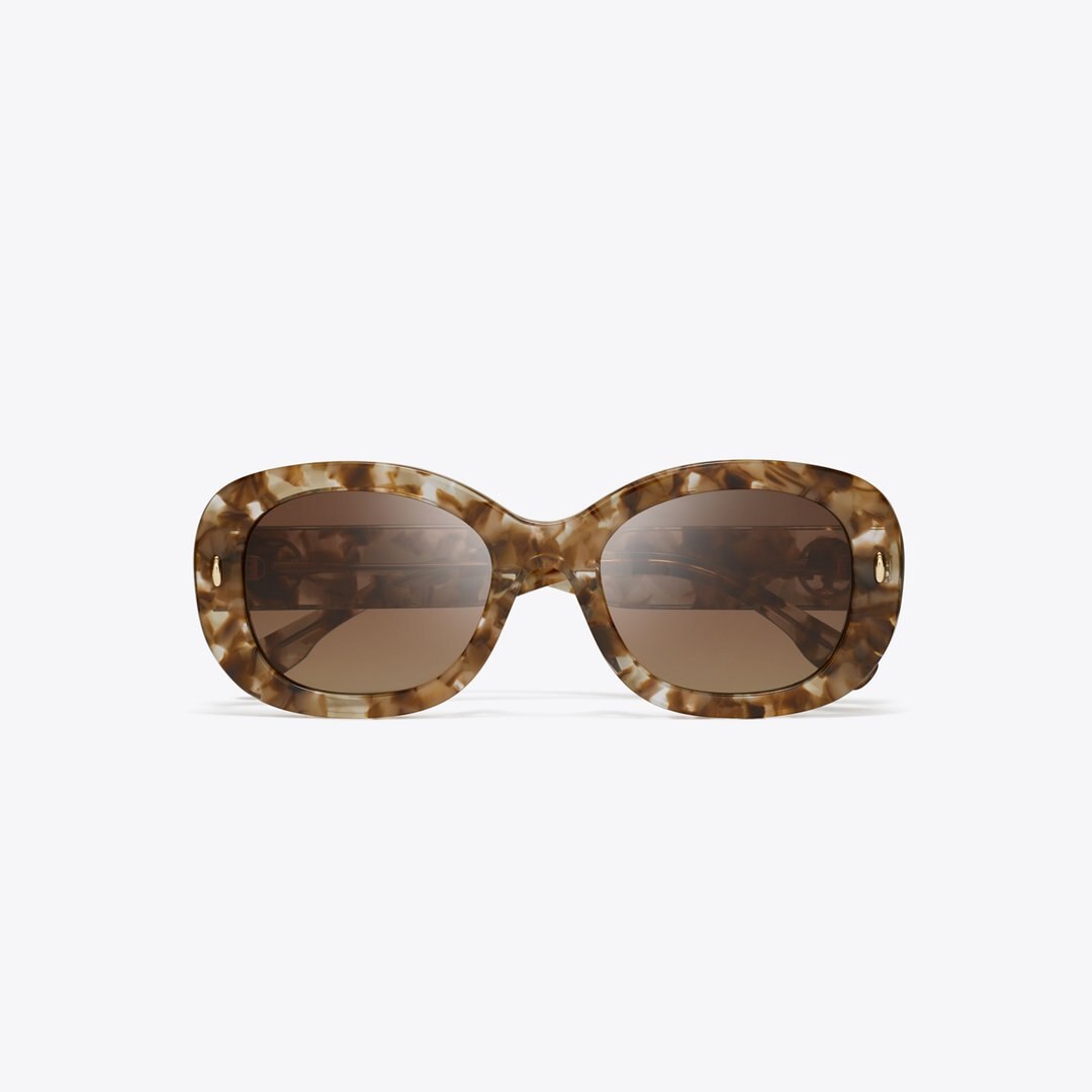 Tory Burch Miller Oval Sunglasses TRANSPARENT TORT/ POLAR BROWN GRADIENT