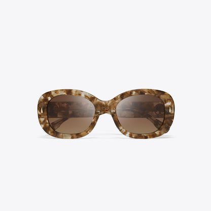 Tory Burch Miller Oval Sunglasses TRANSPARENT TORT/ POLAR BROWN GRADIENT