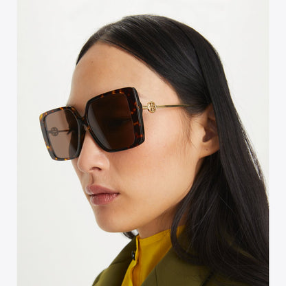 Tory Burch Miller Oversized Square Sunglasses DARK TORTOISE/DARK BROWN