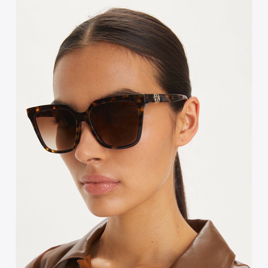 Tory Burch Miller Oversized Square Sunglasses MILKY PINK/BROWN GRADIENT