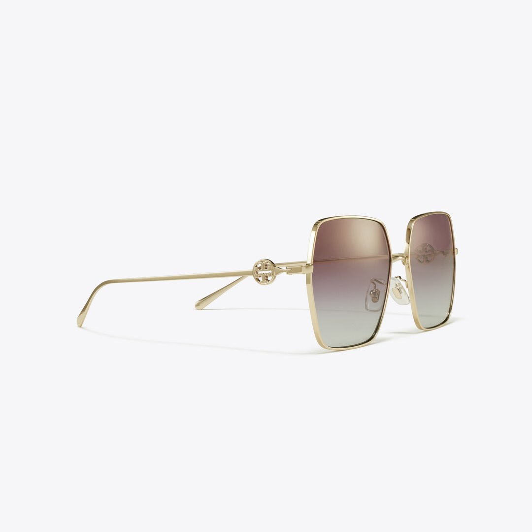 Tory Burch Miller Oversized Square Sunglasses SHINY LIGHT GOLD/GREY GRADIENT VIOLET