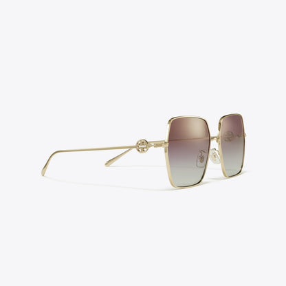 Tory Burch Miller Oversized Square Sunglasses SHINY LIGHT GOLD/GREY GRADIENT VIOLET