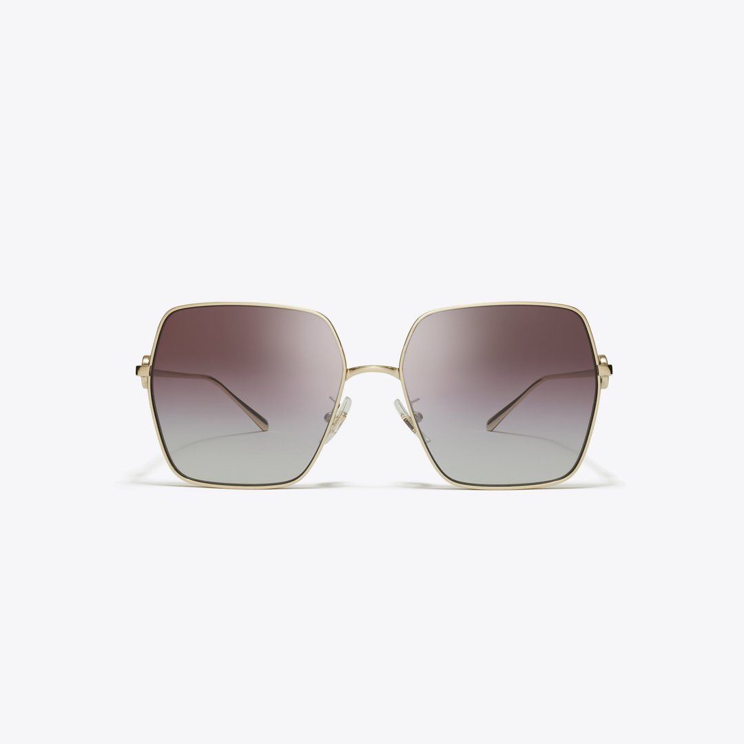 Tory Burch Miller Oversized Square Sunglasses SHINY LIGHT GOLD/GREY GRADIENT VIOLET