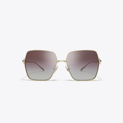 Tory Burch Miller Oversized Square Sunglasses SHINY LIGHT GOLD/GREY GRADIENT VIOLET