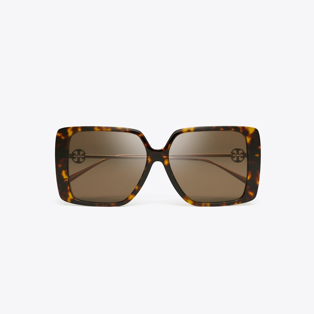 Tory Burch Miller Oversized Square Sunglasses DARK TORTOISE/DARK BROWN