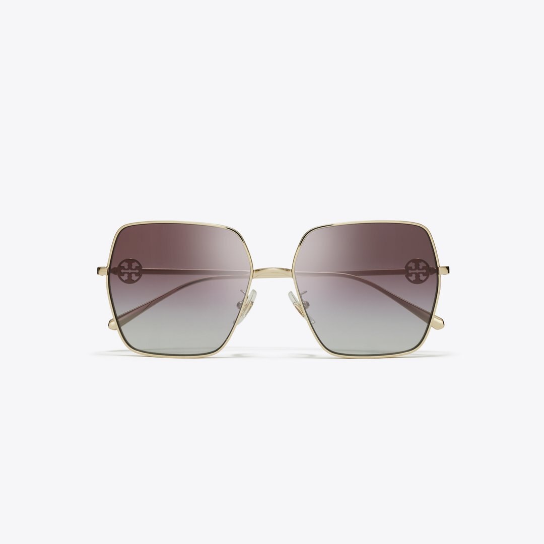 Tory Burch Miller Oversized Square Sunglasses SHINY LIGHT GOLD/GREY GRADIENT VIOLET