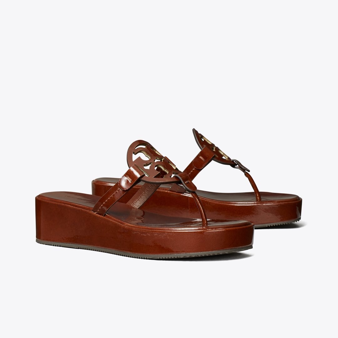 Tory Burch Miller Patent Wedge Sandal RUSSET BROWN