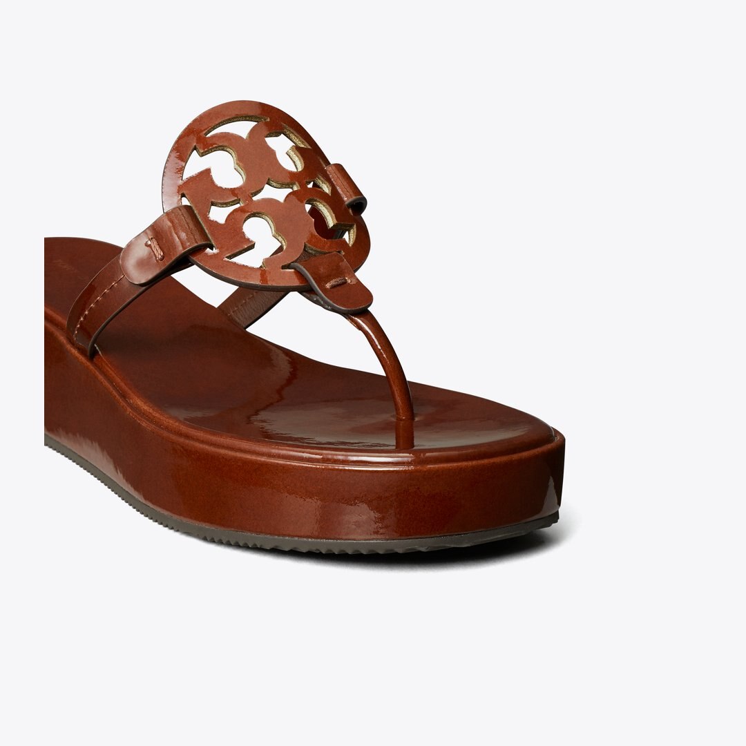 Tory Burch Miller Patent Wedge Sandal RUSSET BROWN