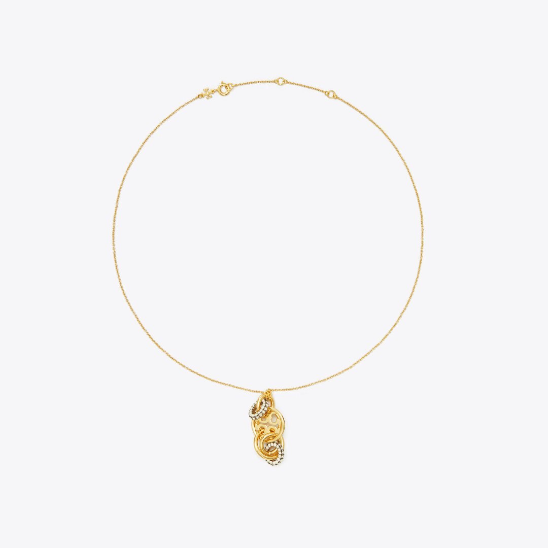 Tory Burch Miller Pav Interlocking Pendant Tory Gold / Crystal