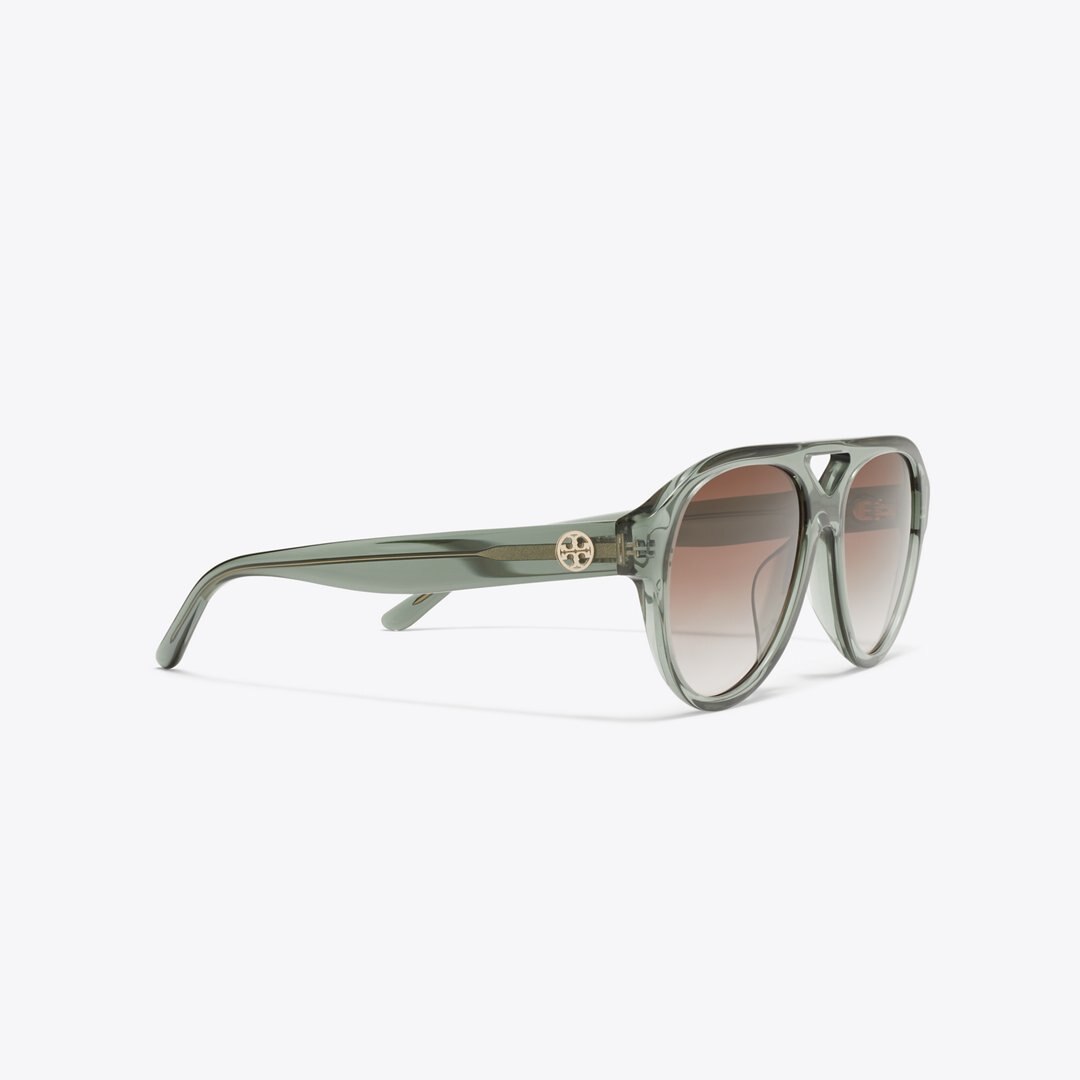 Tory Burch Miller Pilot Sunglasses TRANSPARENT SAGE/ LIGHT GRAY GRADIENT