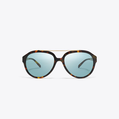 Tory Burch Miller Pilot Sunglasses TORTOISE/PETROL GREEN