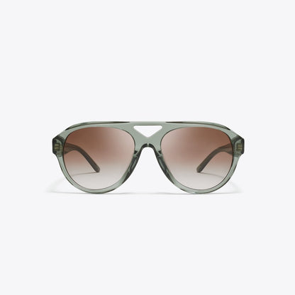 Tory Burch Miller Pilot Sunglasses TRANSPARENT SAGE/ LIGHT GRAY GRADIENT