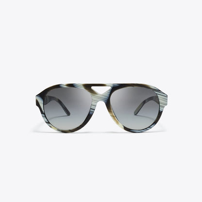 Tory Burch Miller Pilot Sunglasses IVORY BROWN HORN/LIGHT GRAY GRADIENT