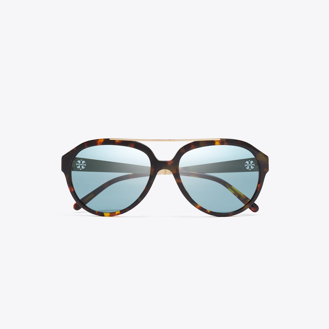 Tory Burch Miller Pilot Sunglasses TORTOISE/PETROL GREEN
