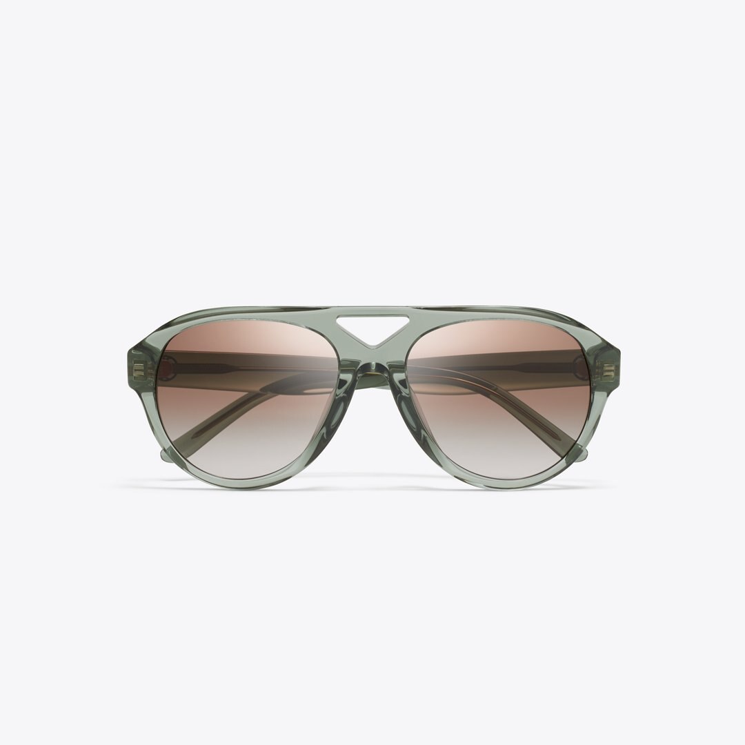 Tory Burch Miller Pilot Sunglasses TRANSPARENT SAGE/ LIGHT GRAY GRADIENT
