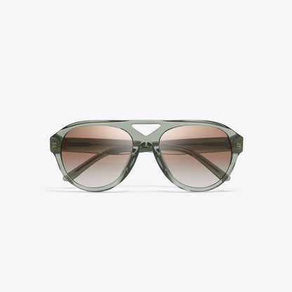 Tory Burch Miller Pilot Sunglasses TRANSPARENT SAGE/ LIGHT GRAY GRADIENT