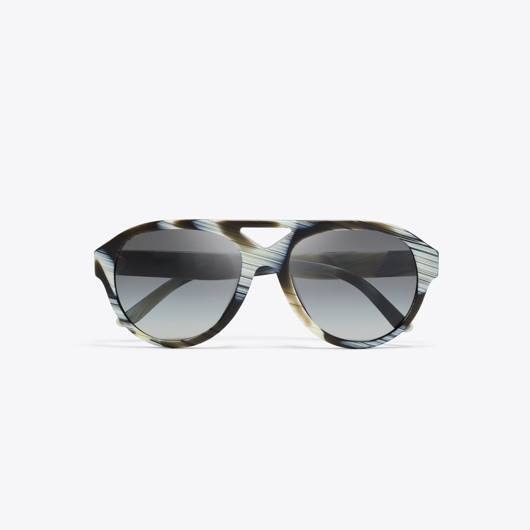 Tory Burch Miller Pilot Sunglasses IVORY BROWN HORN/LIGHT GRAY GRADIENT