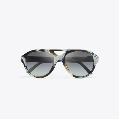 Tory Burch Miller Pilot Sunglasses IVORY BROWN HORN/LIGHT GRAY GRADIENT