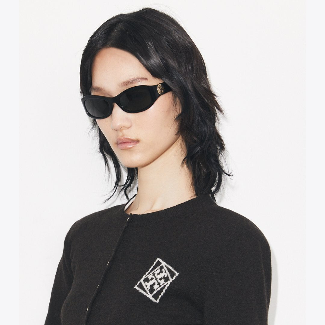 Tory Burch Miller Rectangle Sunglasses BLACK/DARK GRAY
