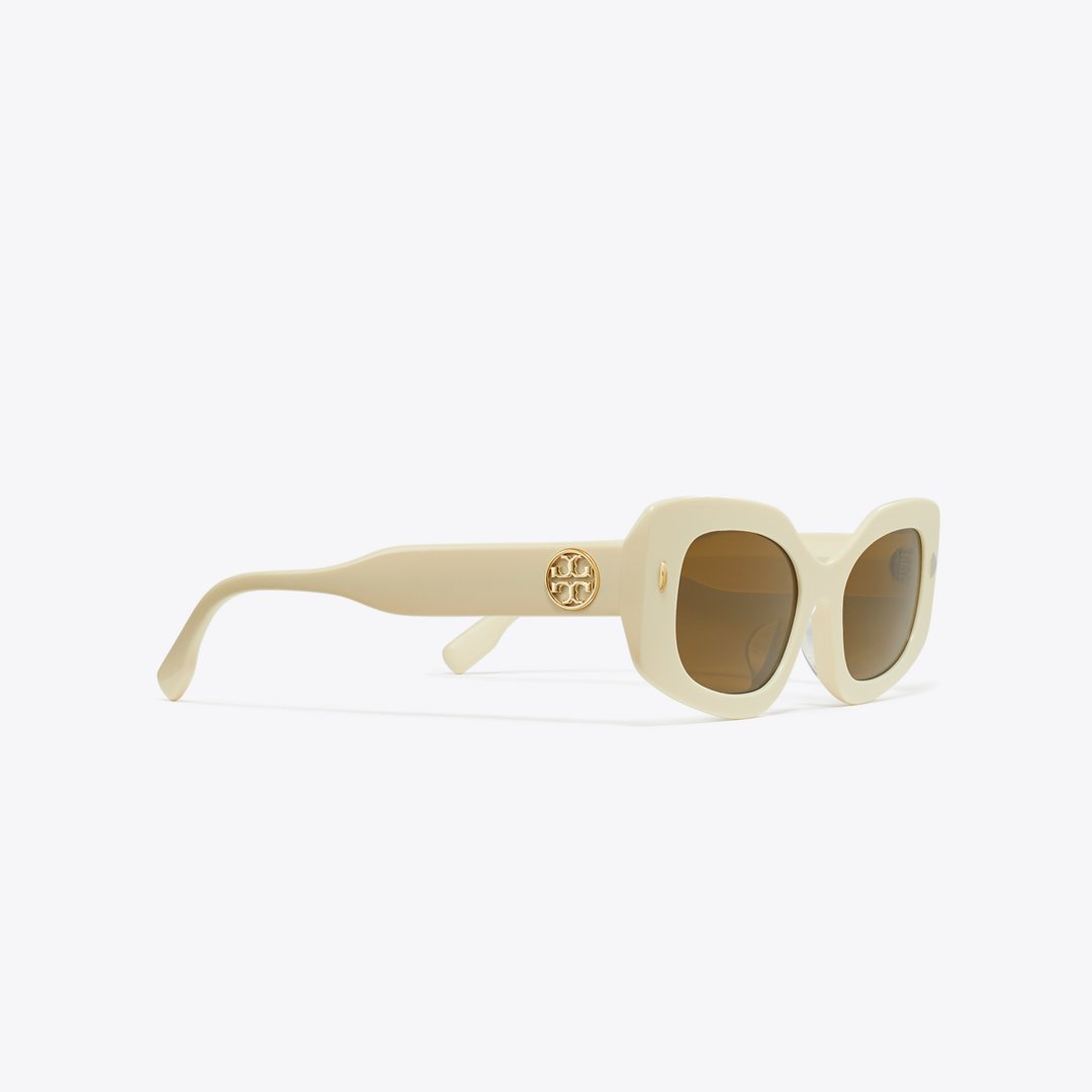 Tory Burch Miller Rectangle Sunglasses IVORY/DARK BROWN