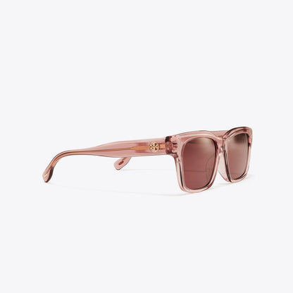 Tory Burch Miller Rectangle Sunglasses TRANSPARENT PINK/WINE