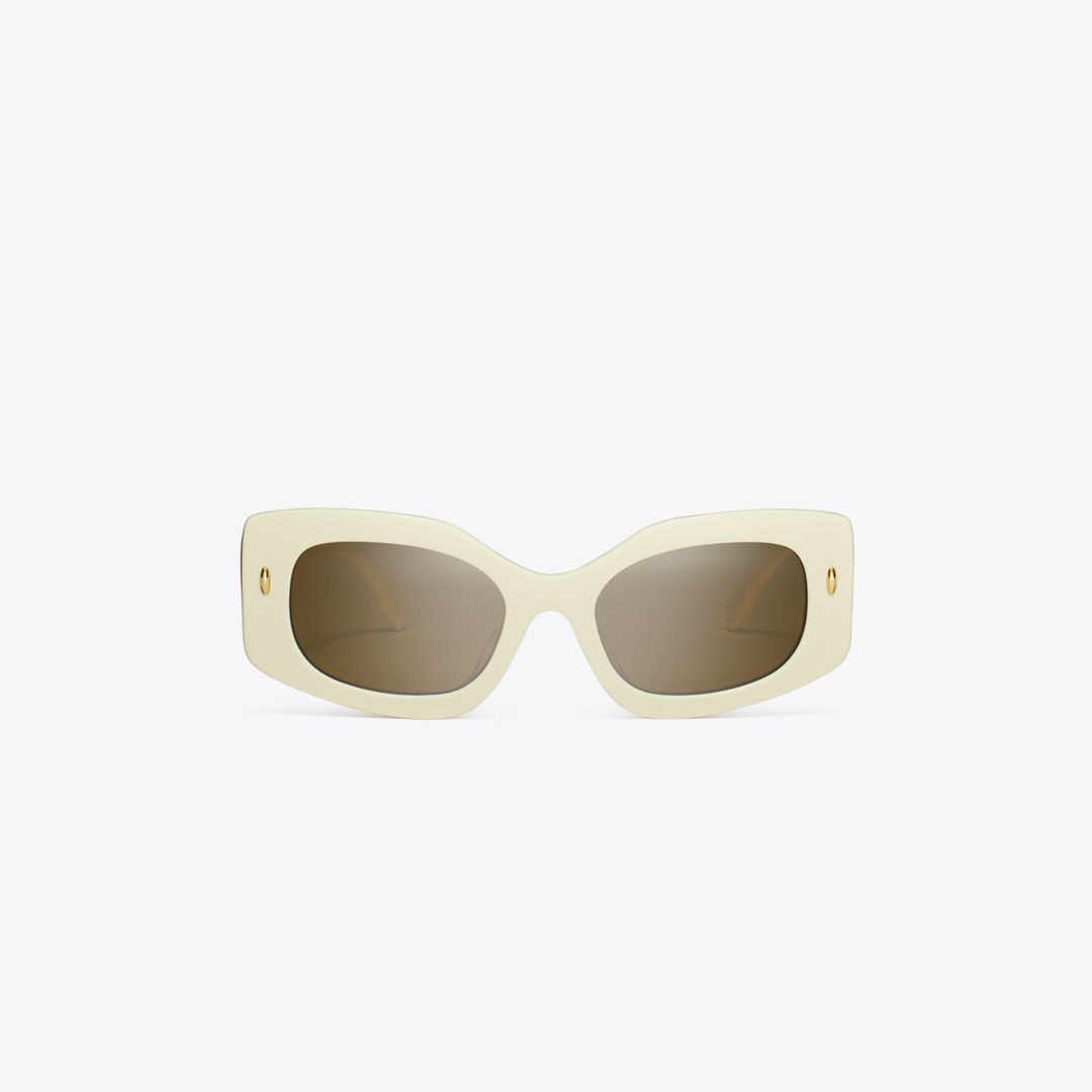 Tory Burch Miller Rectangle Sunglasses IVORY/DARK BROWN