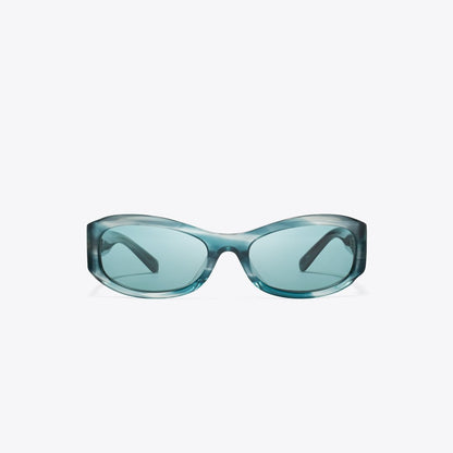 Tory Burch Miller Rectangle Sunglasses TEAL STRIATED/PETROL GREEN