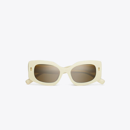 Tory Burch Miller Rectangle Sunglasses IVORY/DARK BROWN