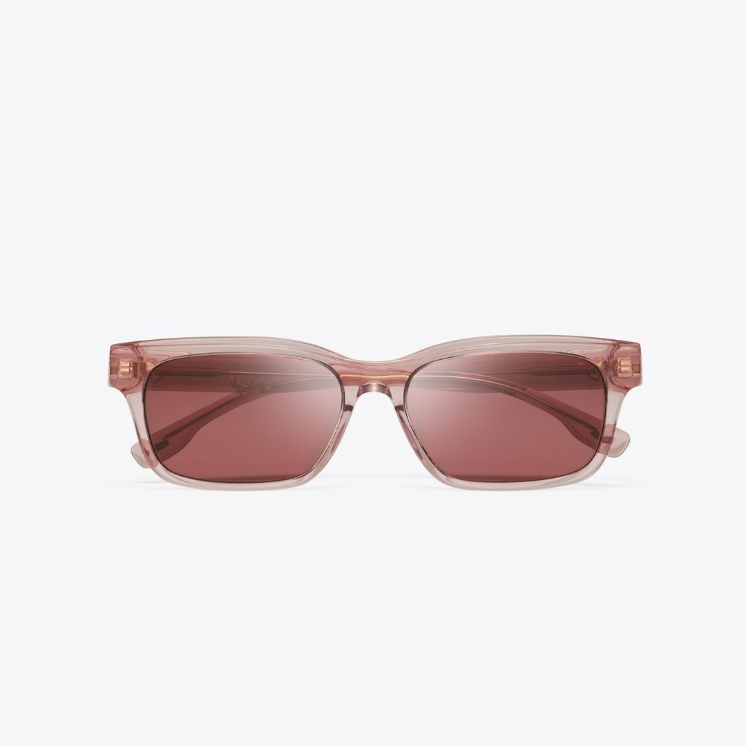 Tory Burch Miller Rectangle Sunglasses TRANSPARENT PINK/WINE