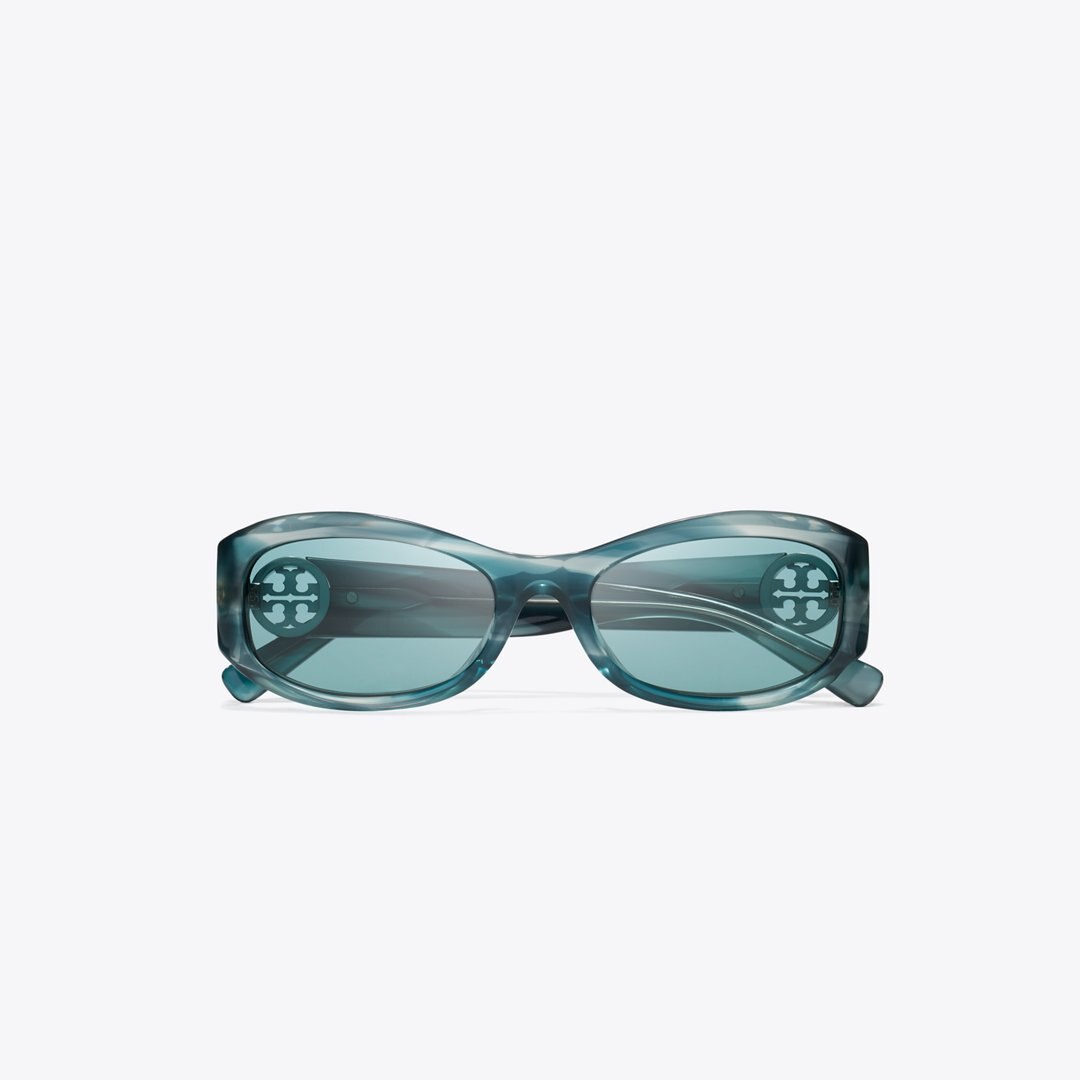 Tory Burch Miller Rectangle Sunglasses TEAL STRIATED/PETROL GREEN