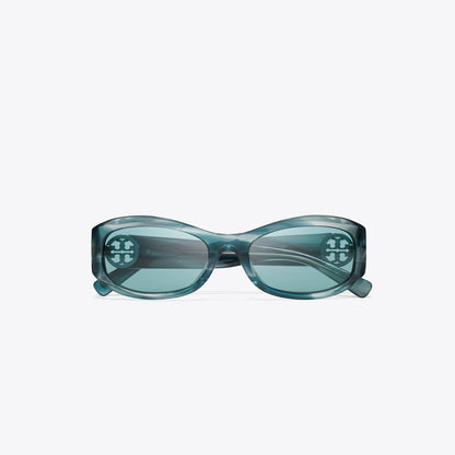Tory Burch Miller Rectangle Sunglasses TEAL STRIATED/PETROL GREEN