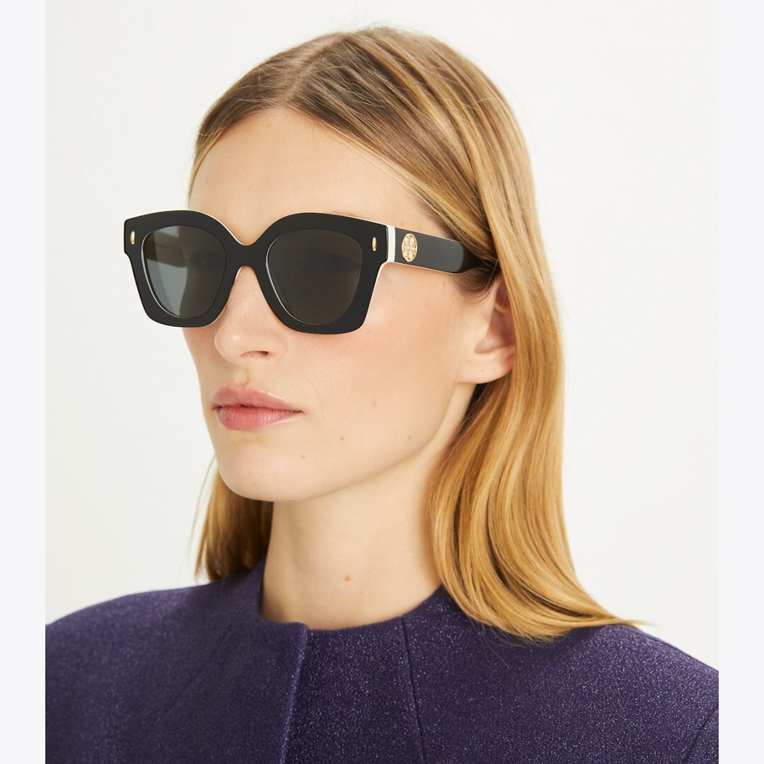 Tory Burch Miller Square Sunglasses BLACK/IVORY/DARK GREY