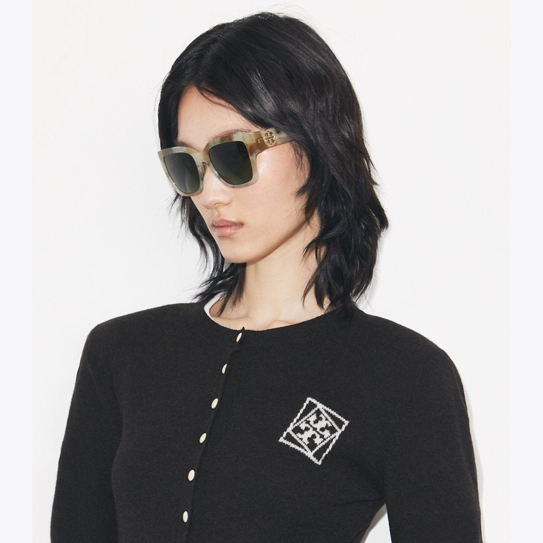 Tory Burch Miller Square Sunglasses DARK TORTOISE/ SOLID BROWN