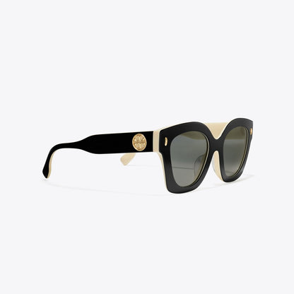 Tory Burch Miller Square Sunglasses BLACK/IVORY/DARK GREY