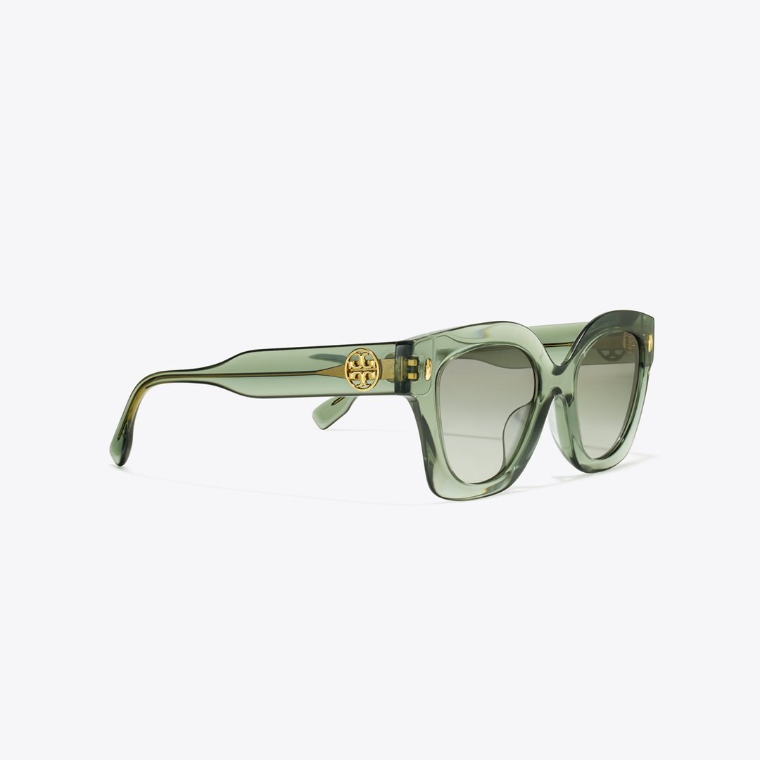 Tory Burch Miller Square Sunglasses TRANSPARENT SAGE/ LIGHT GREY GRADIENT
