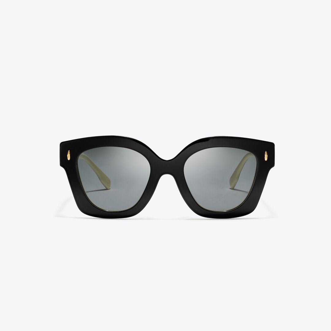 Tory Burch Miller Square Sunglasses BLACK/IVORY/DARK GREY