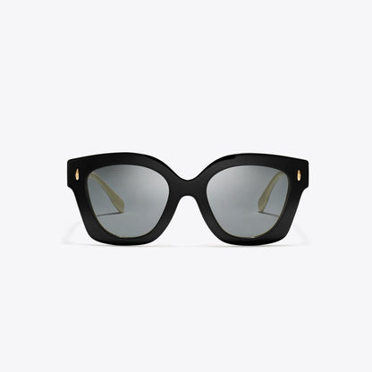 Tory Burch Miller Square Sunglasses BLACK/IVORY/DARK GREY