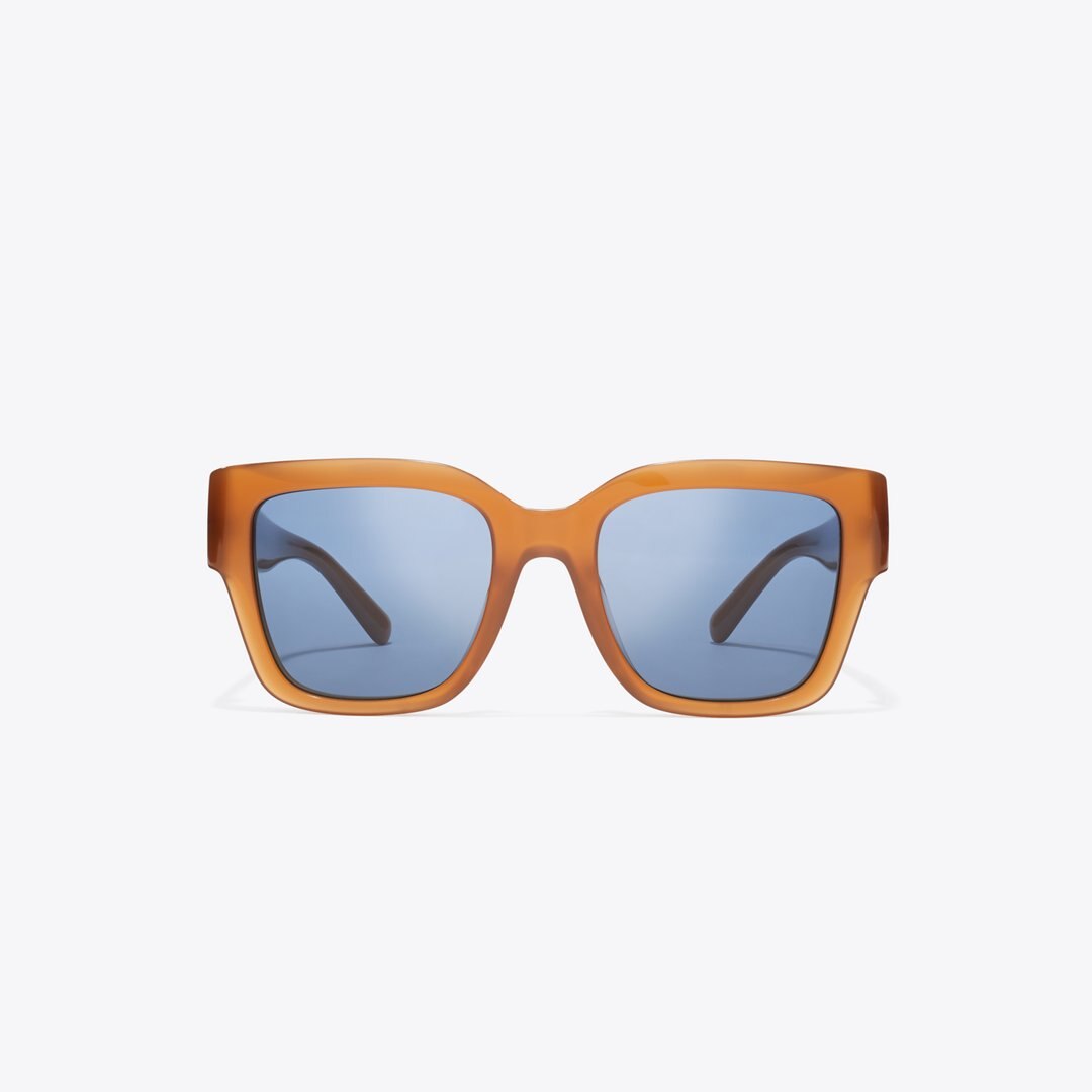 Tory Burch Miller Square Sunglasses AMBER BROWN/BLUE
