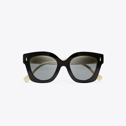 Tory Burch Miller Square Sunglasses BLACK/IVORY/DARK GREY
