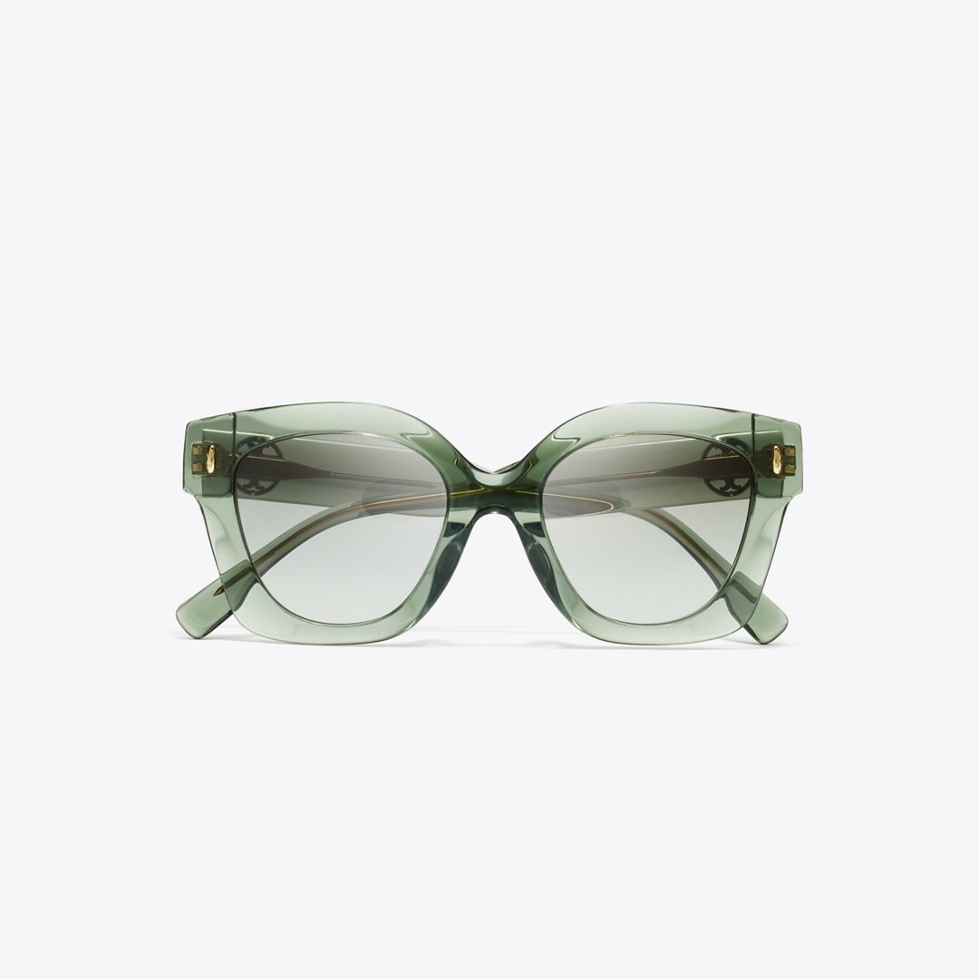 Tory Burch Miller Square Sunglasses TRANSPARENT SAGE/ LIGHT GREY GRADIENT
