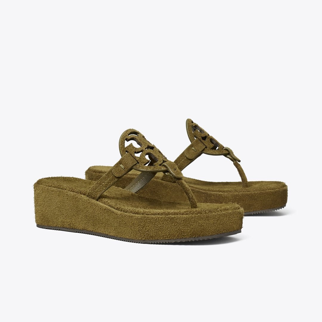 Tory Burch Miller Suede Wedge Sandal WILD OLIVE
