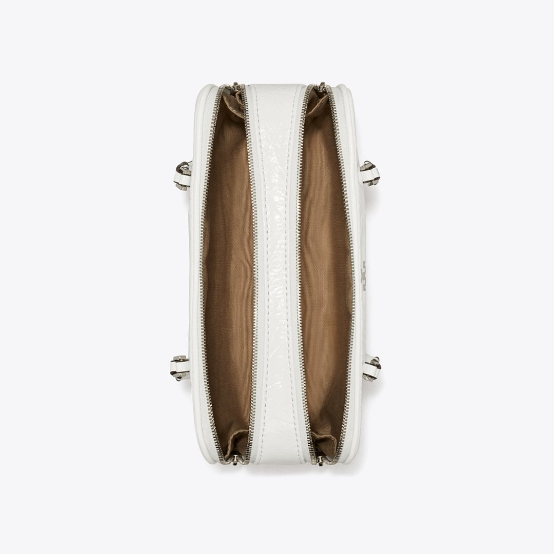 Tory Burch Mini Crinkle Leather Marshmallow Satchel White