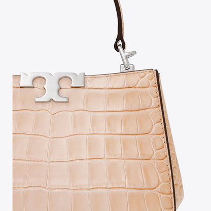 Tory Burch Mini Eleanor Croc-Embossed Satchel Pale Blush
